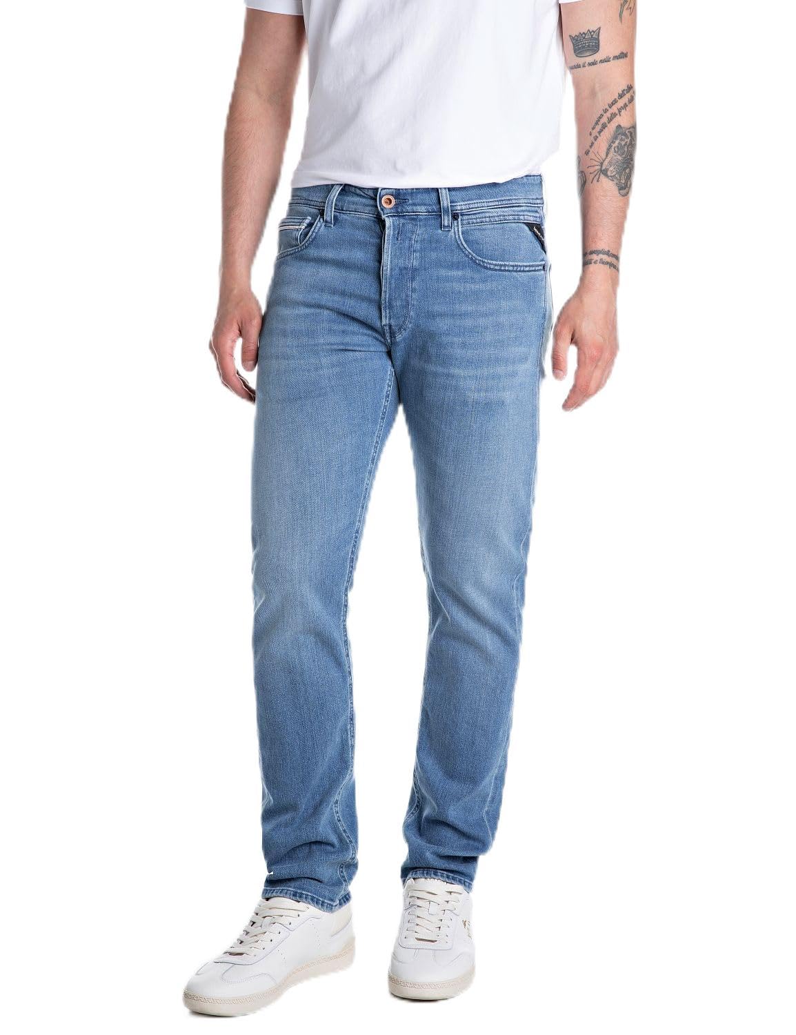 Replay Men's Grover Touch Jeans, 009 Medium Blue, 34 W/32 L