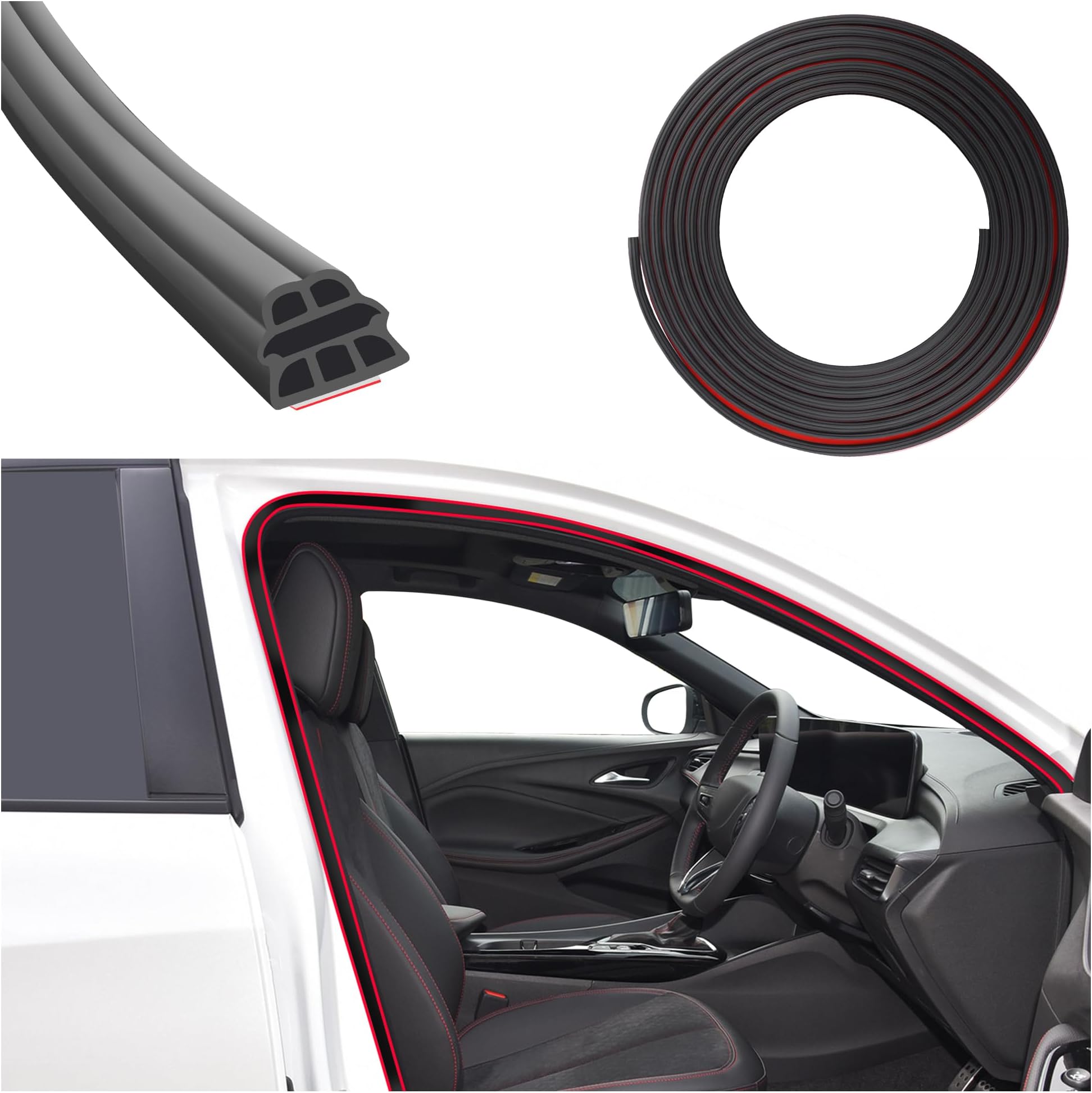 16.4Ft Three Layer Thickening Car Door Rubber Seal Strip with Six-Hole Design,Waterproof & Soundproof Car Weather Stripping,Universal Car Door Weather Stripping for Door/Hood/Trunk (16.4Ft)