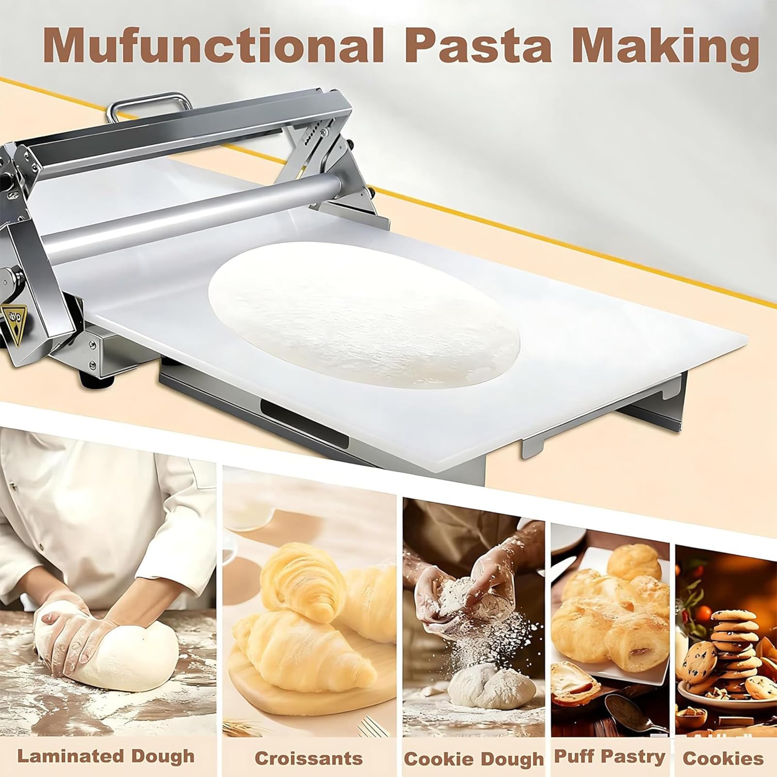 Máquina Manual De Repostería, Laminadora Profesional Plegable Acero Inoxidable, Grosor Ajustable 0-27 Mm, Tabla 30x60cm/40x90cm, para Preparar Pizza, Cruasanes Y Hojaldre