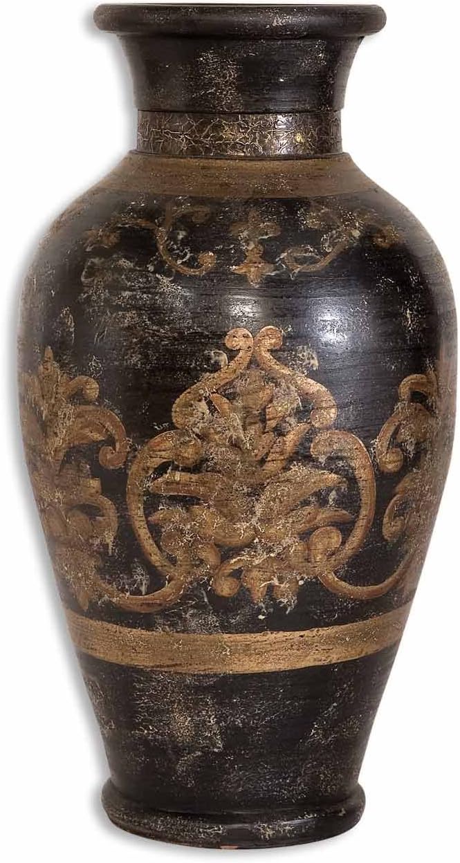 Uttermost 20" Inch Mela Vase Terracotta Hand Painted In Aged Black