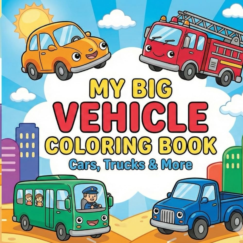 My Big Vehicle Coloring Book: Fun Cars, Trucks & Machines for Little Drivers (Ages 3–6), Count Wheels, Color Vehicles (Ages 3–6), Activities for Young Learners