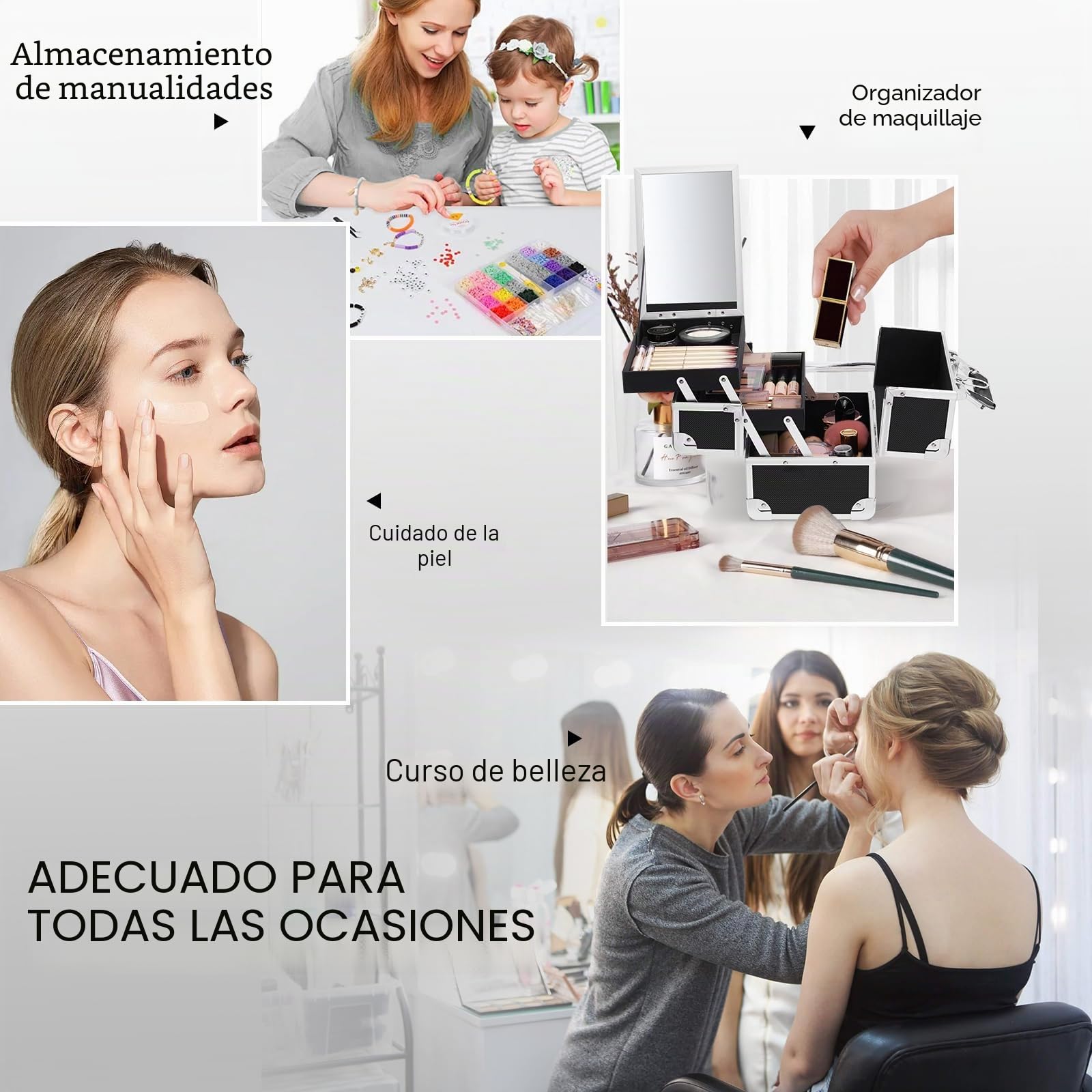Maletín Maquillaje Profesional Negro Estuche de Maquillaje Maletín de Manicura Caja Maquillaje Joyero Cosméticos con Espejo Vacío de Viaje Regalos para Mujeres