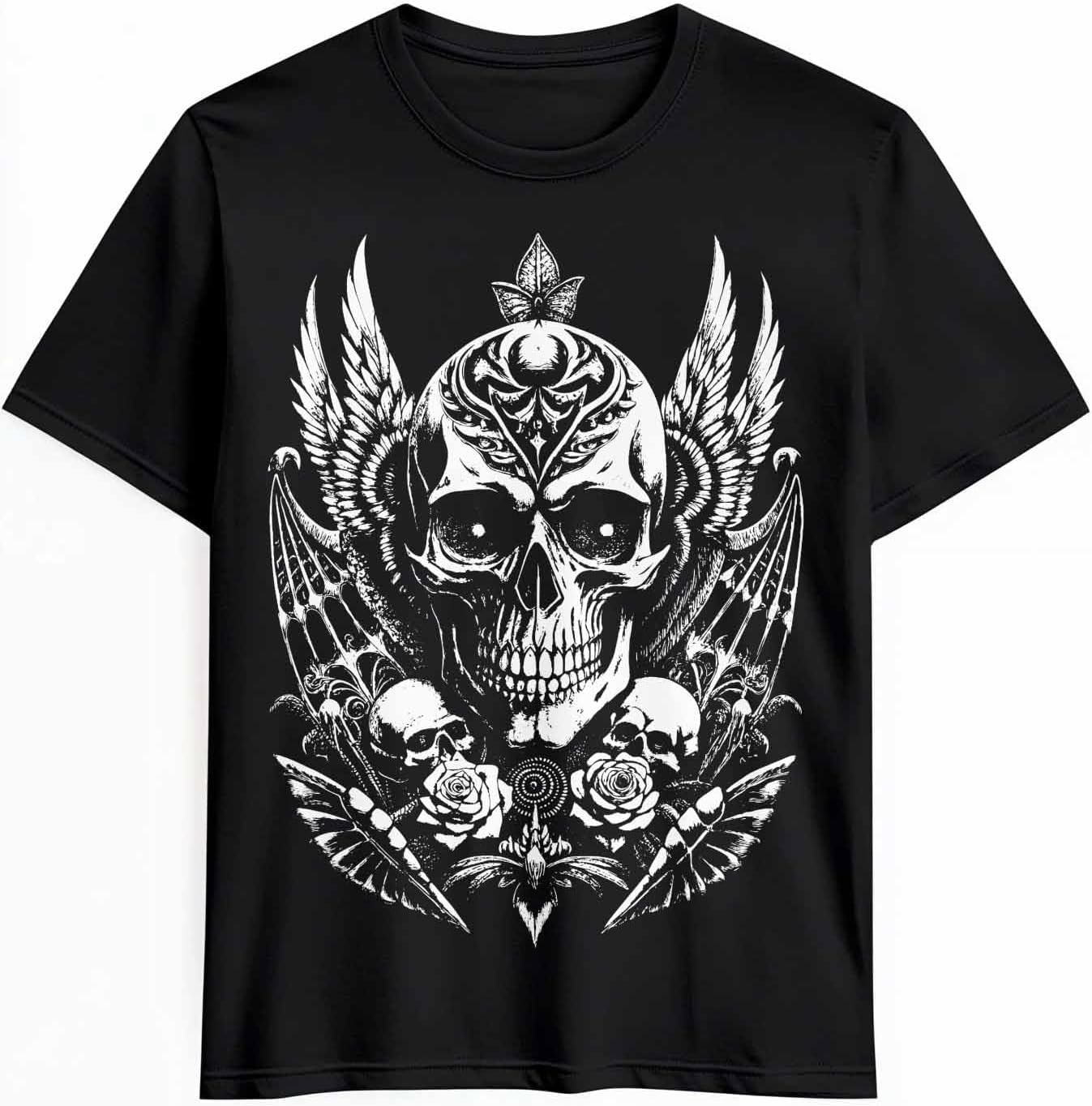 Graphic Mens T-Shirt, Retro Skull Skeleton Street Art Cotton Tees Short Sleeve Shirts Adult Summer Gym Casual Tops