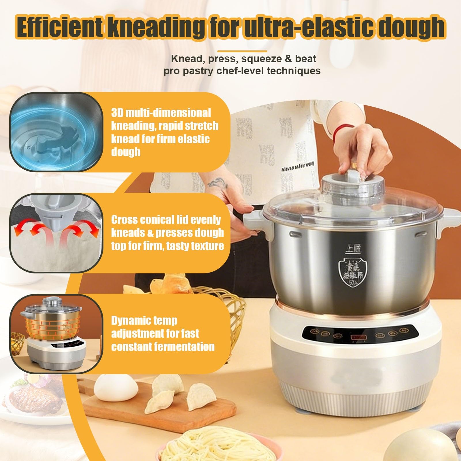 Impastatrice a Spirale, Mixer Elettrico per Impasto 5L/7L Macchina per Impastare Pane, Pizza E Dolci, Impastatrice Facile Pulizia(7L)