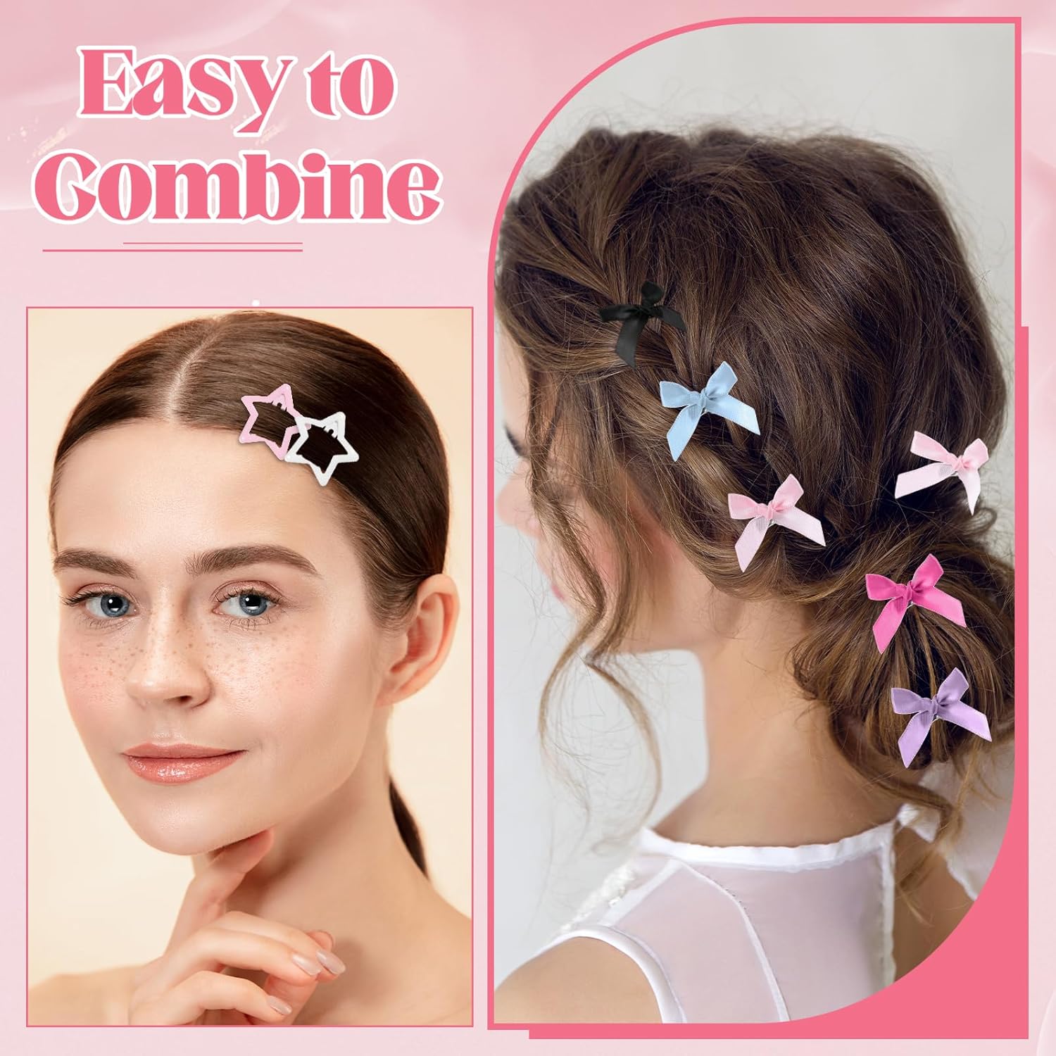48PCS Bow Hair Clips Snap Stars Hair Accessories Hairs Bow Metal Star Cute Satin Mini Hairs Bows Clips Non-Slip Y2K Star Barrettes Bowknot for Women Ballet Style Christmas Gift - Image 5