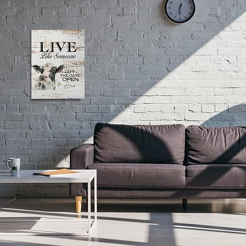 Miniatura 5 de Lienzo decorativo para pared con diseño de granja campestre, diseño de vaca divertida Live Like Someone Left The Gate Open Retro Style Impresiones