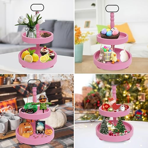 Miniatura 2 de AGUAM - Bandeja escalonada de granja con cuentas, decoración del hogar, bandeja de madera de 2 niveles para la mesa de café, decoración de bandeja