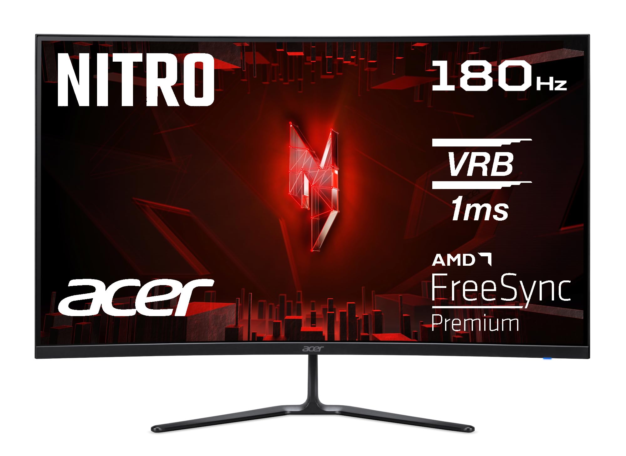 Acer Nitro ED320QRS3biipfx, Écran PC Gaming incurvé 31.5" FullHD VA, 180Hz (1920x1080, 16:9, AMD FreeSync Premium, 1ms (VRB), 250Nits, 2xHDMI 2.0/1xDP 1.4) Moniteur PC, Couleur Noir - 1