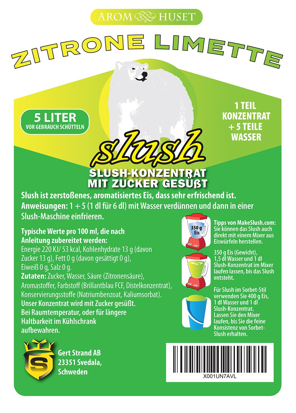 Zitrone-Limetten-Slushkonzentrat 5 L, Mischungsverhältnis 1:5 | Slush-Eis | Crush-Eis | Wassereis | ohne künstliche Farbstoffe | für Slushie-Maker
