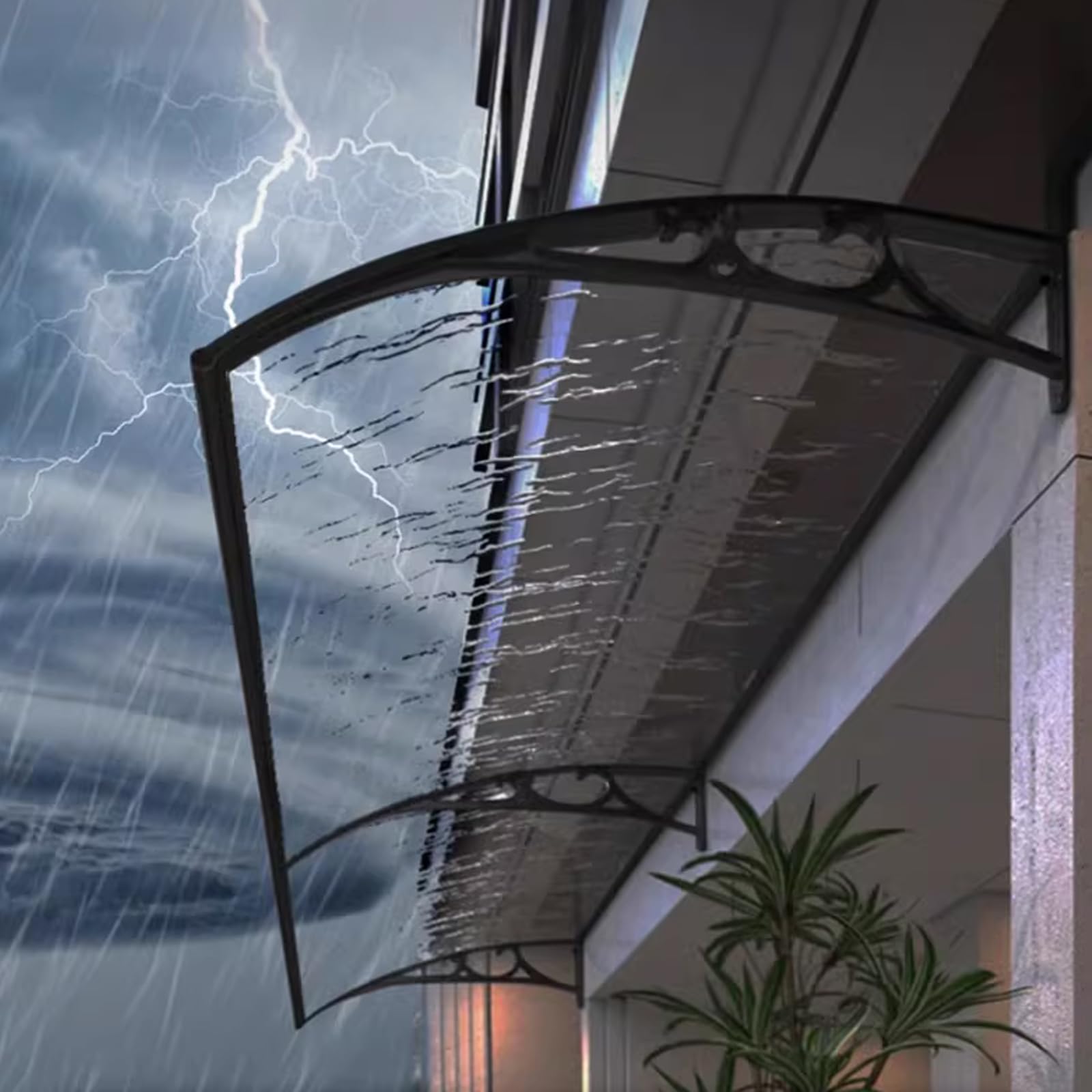 GJZQDKX Outdoor Door Canopy, 80x60cm Polycarbonate Awning, Sun and Rain Protection, Clear Entrance Shelter, Durable Waterproof Overhang for Home Entryway
