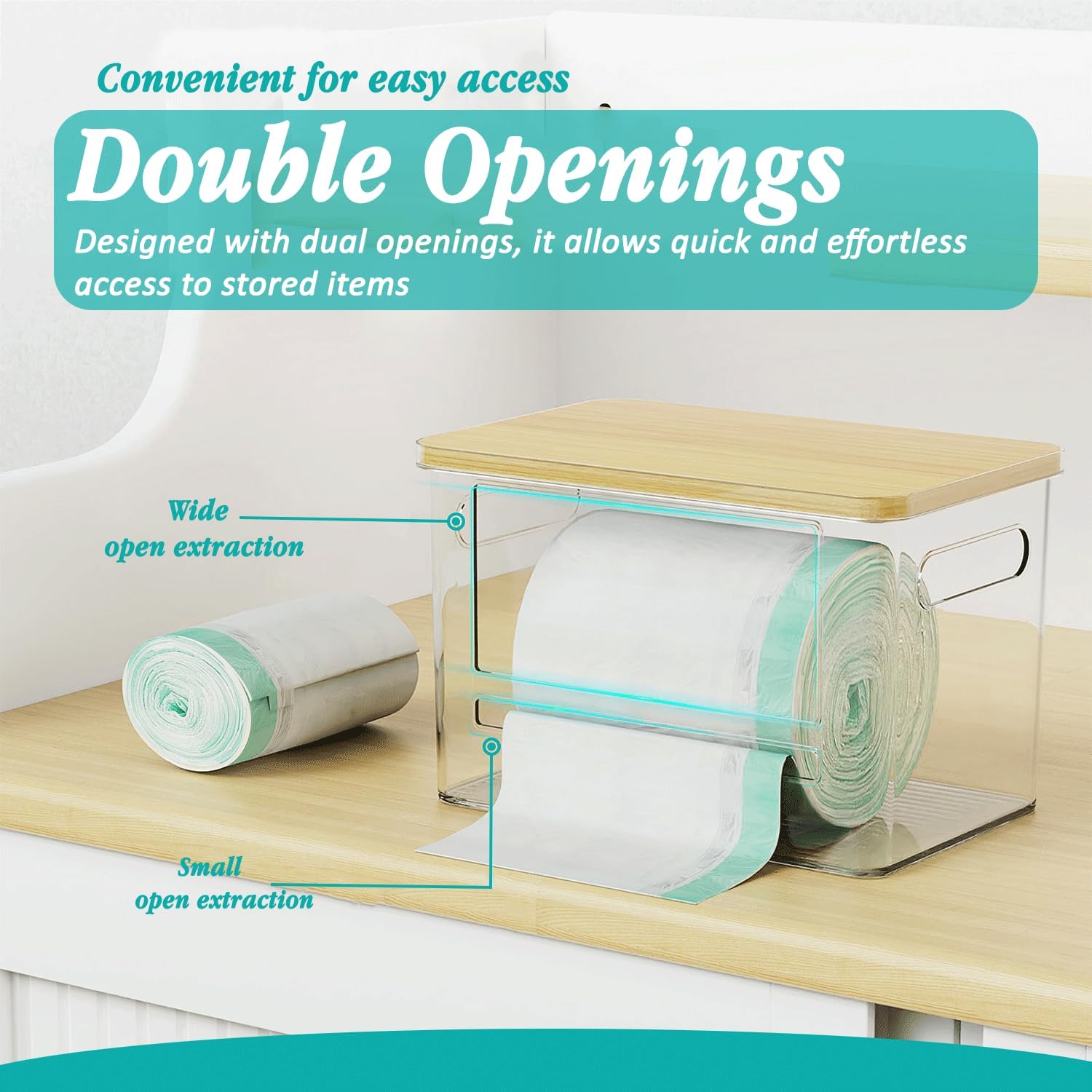 2 Pack Trash Bag Holder Dispenser for Kitchen, Laundry Room Trash Bag Holder, Acrylic Trash Bag Dispenser Extra Large for Kitchen, Laundry Room Under Sink Organization and Storage - Image 3