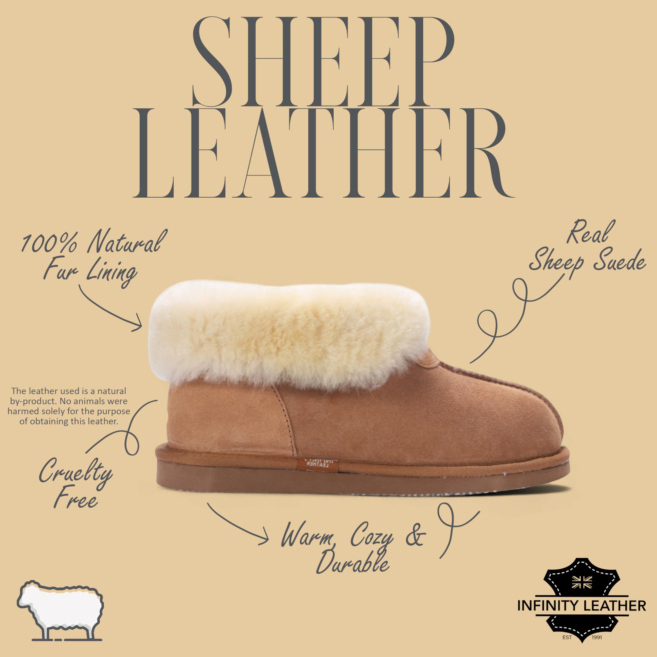 Infinity Leather Damskie buty z owczej skóry, zamszowe, wsuwane, zimowe, przytulne, z podszewką futrzaną, antypoślizgowe, ciepłe buty do użytku wewnątrz i na zimę, komfort