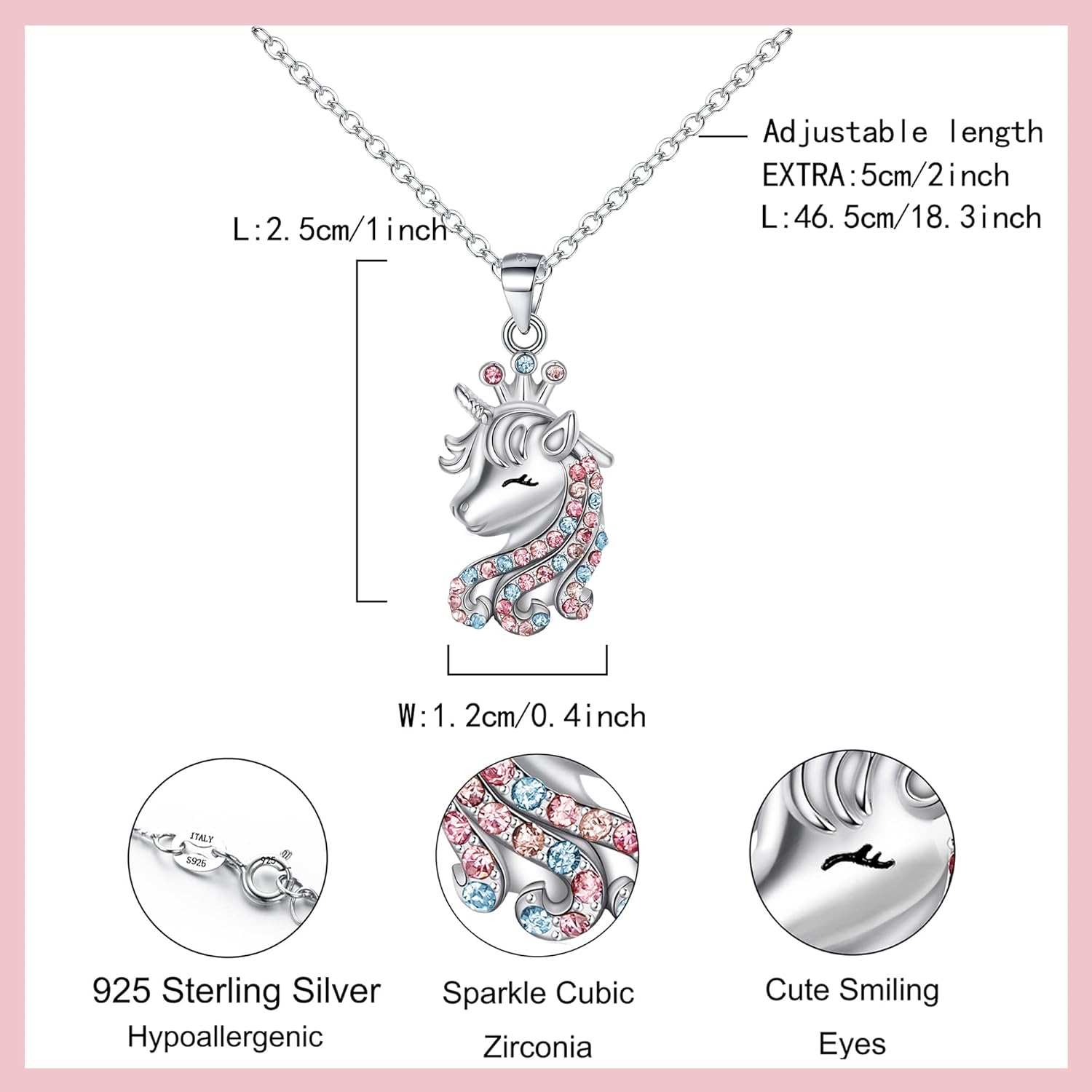 925 Sterling Silver Unicorn Necklace CZ Crown Unicorns Pendant Necklaces Christmas Jewelry Gifts Birthday Gift for Daughter Granddaughter