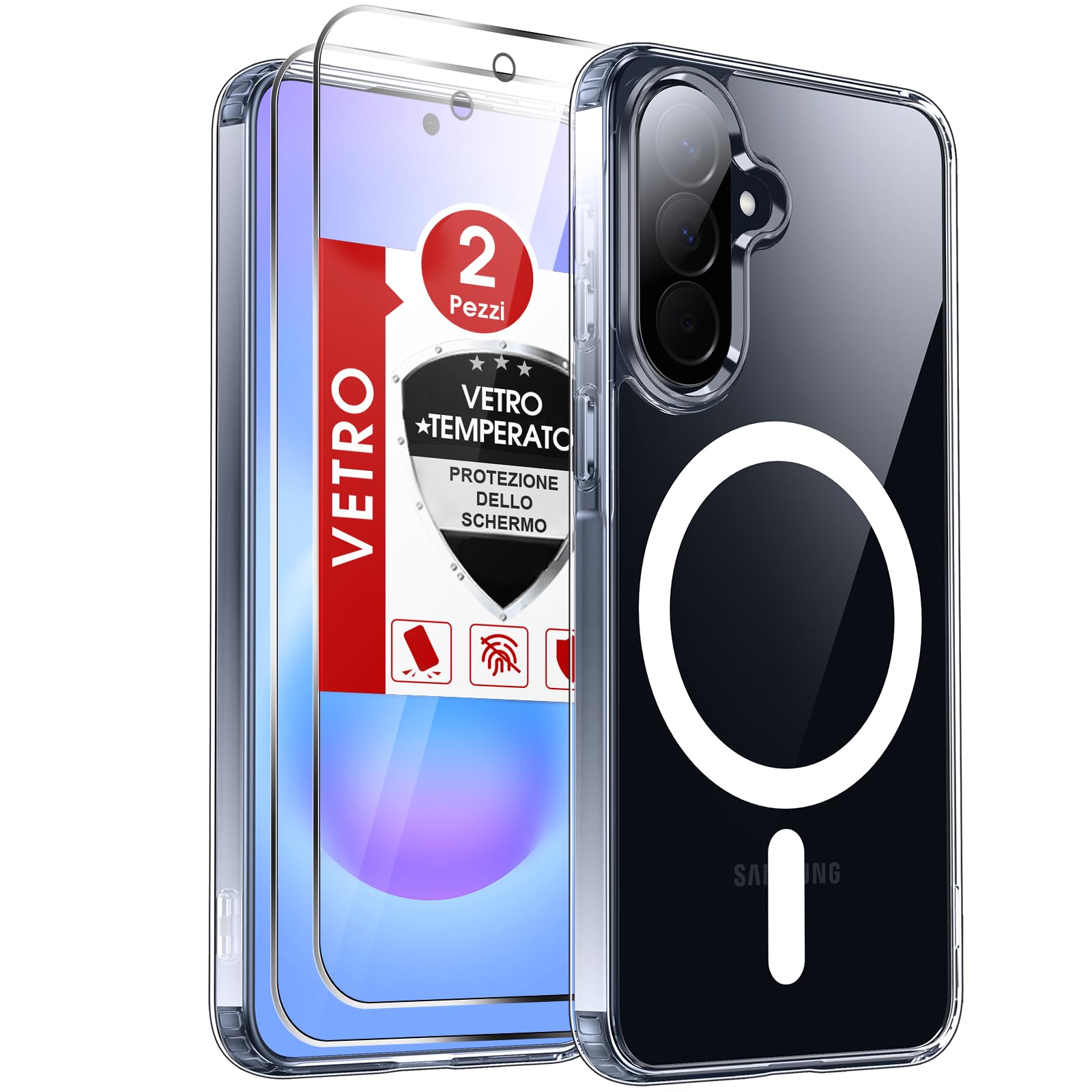 LeYi Cover Magnetica per Samsung Galaxy A57 5G Trasparente Custodia con 2 Vetro Temperato [Compatibile con MagSafe]Protezione Fotocamera TPU Bumper Originale Antiurto Protettiva Case per Telefono A 57