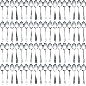Nuogo 100 Pieces Dinner Spoons Set 6.69 Inches Silverware Spoons Bulk Stainless Steel Food Grade Tablespoons for Home Restaurant Kitchen Dishwasher Safe