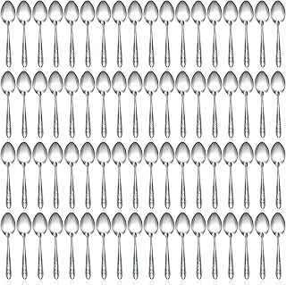 Nuogo 100 Pieces Dinner Spoons Set 6.69 Inches Silverware Spoons Bulk Stainless Steel Food Grade Tablespoons for Home Restaurant Kitchen Dishwasher Safe