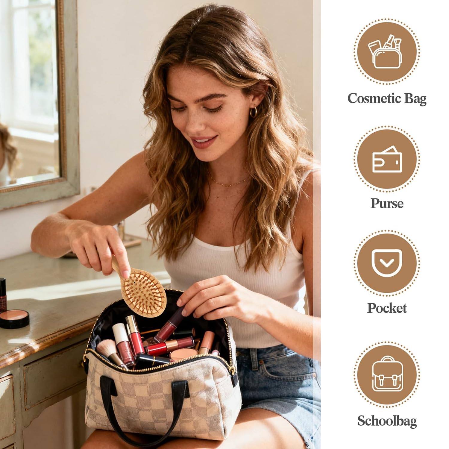 20 Pack Mini Bamboo Hair Brush Bulk Pocket Travel Small Hairbrush Massage Scalp Detangling Brush for Easter Basket Stuffers Bridesmaid Party Favors