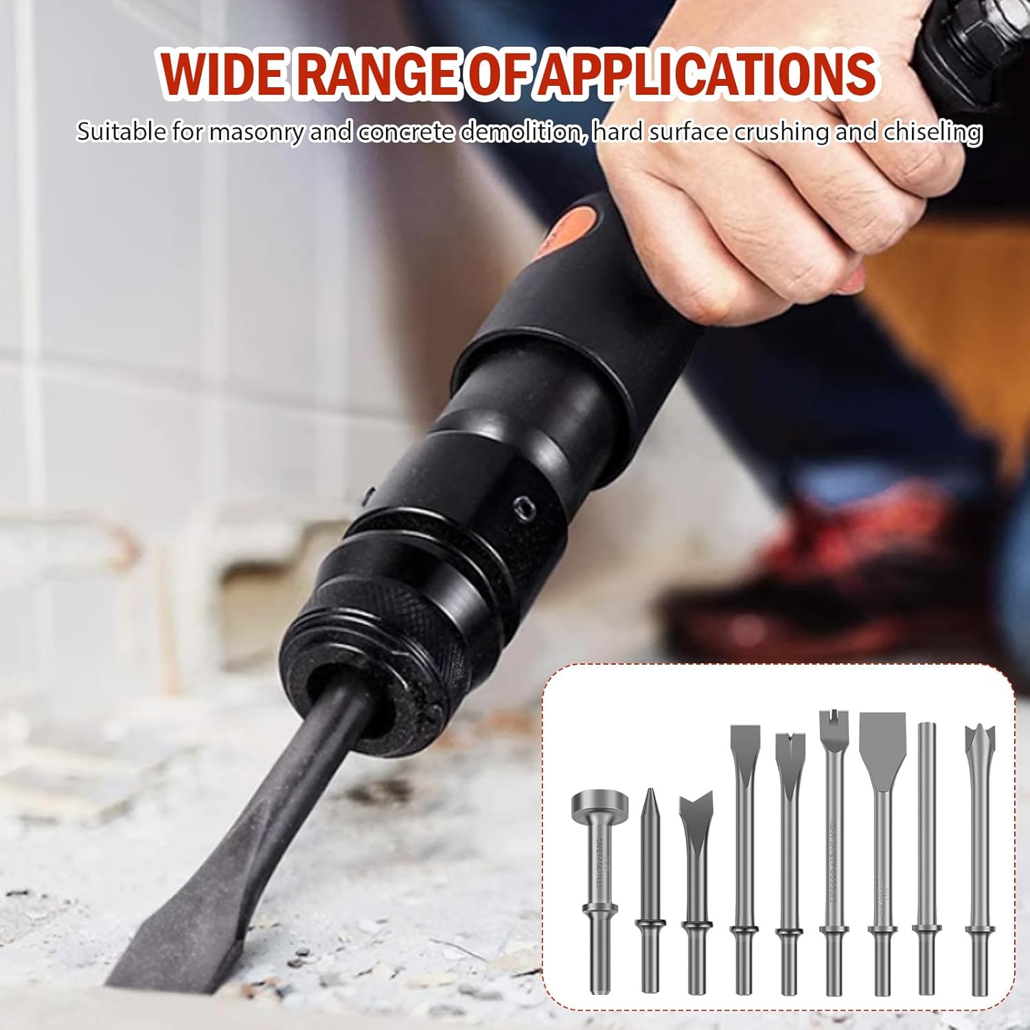 9Pcs Metal Air Hammer Bits Set for Rust Removal Drilling Sturdy Pneumatic Chisel Set Versatile Air Chisel Bits for Tile Masonry Concrete Stone Demolition