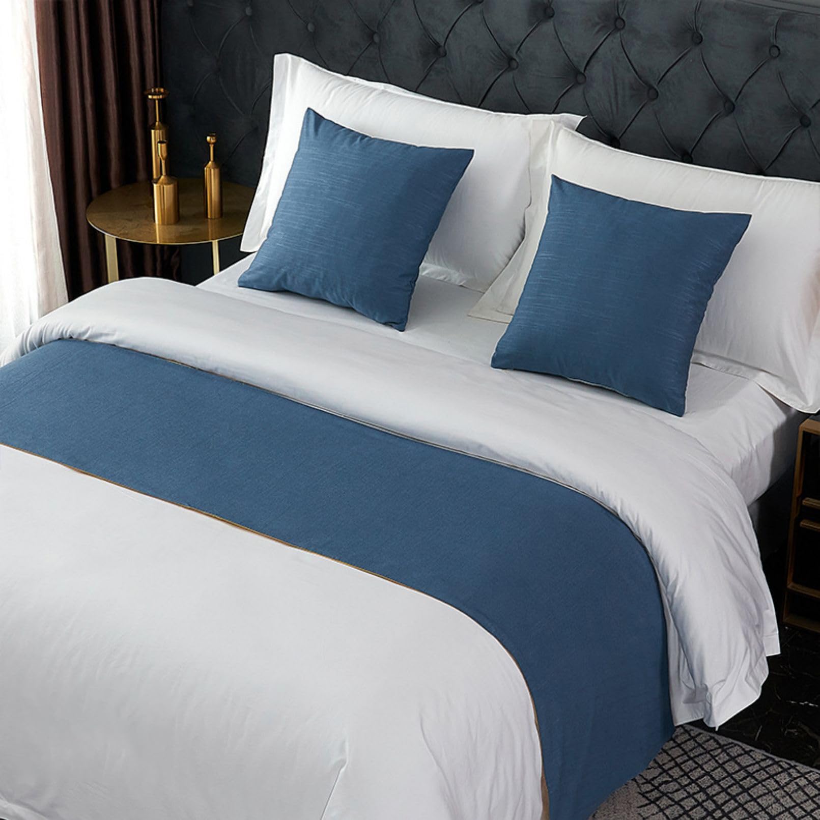 Camino de cama azul de poliéster moderno de 50x210 cm para decoración de hotel y dormitorio