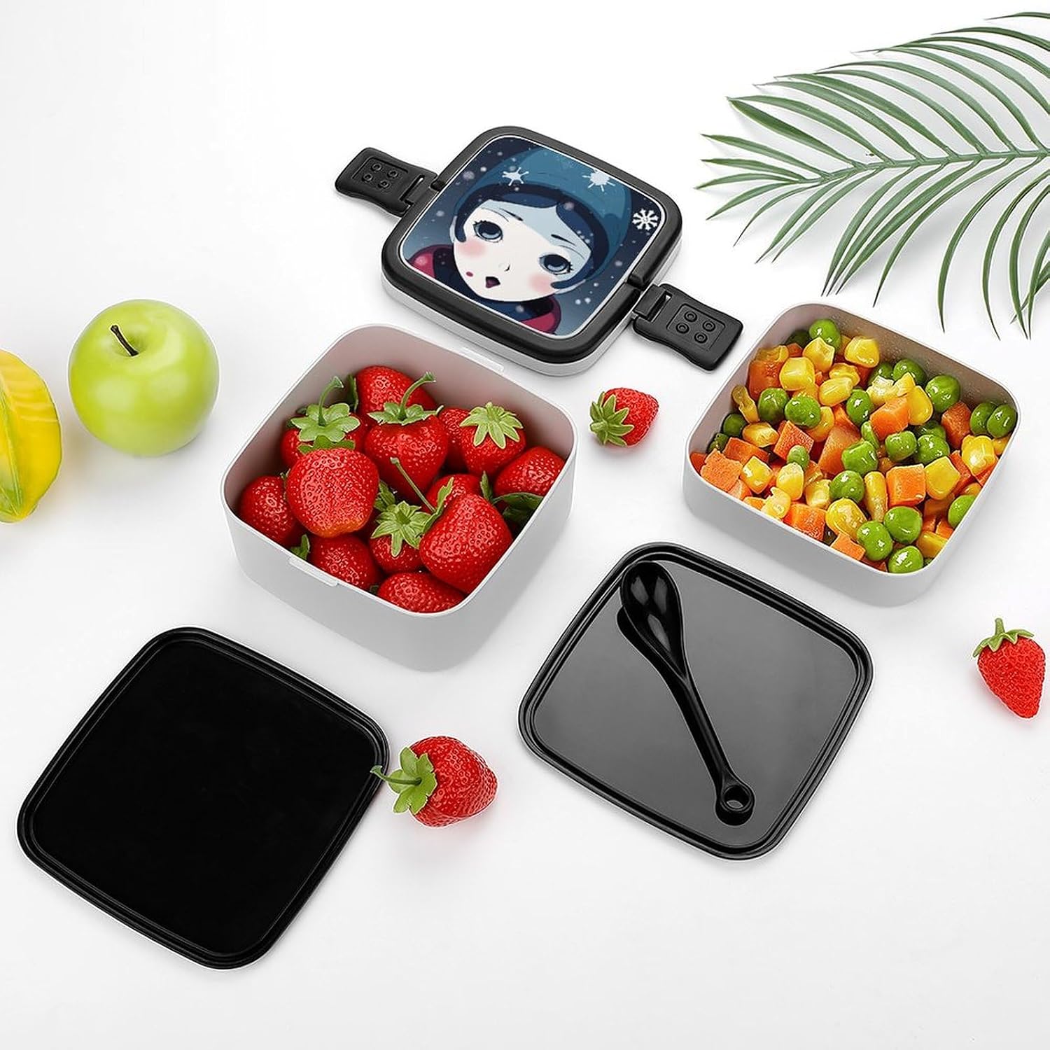 Unique Face Bento Box Adult Lunch Box All-in-One Stackable Bento Lunch Box with Compartments Double Layer Lunch Boxes Leak-Proof Lunchbox Lunch Containers for Work Picnics Travel image 3
