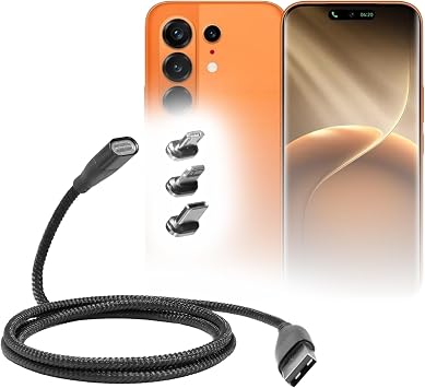 BoxWave Cable Compatible with Tecno Camon 50 Ultra - MagnetoSnap PD AllCharge Cable 100W, Magnet Charging Braided USB Type-C Micro - Jet Black