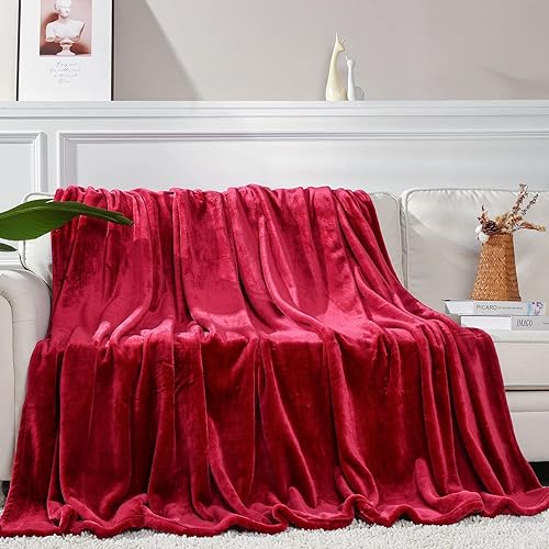 Miniatura 6 de NANPIPER Manta de forro polar tamaño Queen suave manta de cama - 420GSM cálida felpa felpa microfibra rojo vino 90 x 90 pulgadas