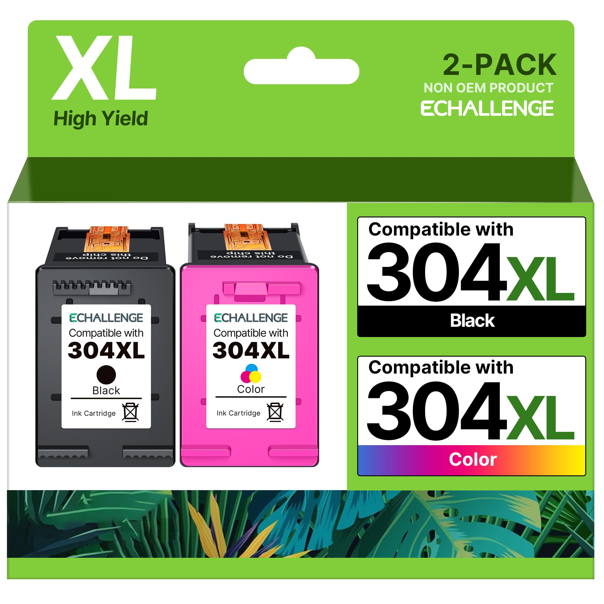 ECHALLENGE 304 304 XL Druckerpatronen Multipack 304XL für HP 304 Druckerpatronen Schwarz für Envy 5030 5032 5000 DeskJet 2600 2620 2630 3750 3760 5010 5032 3720 5020 3762 2633 3730 (2-Pack)