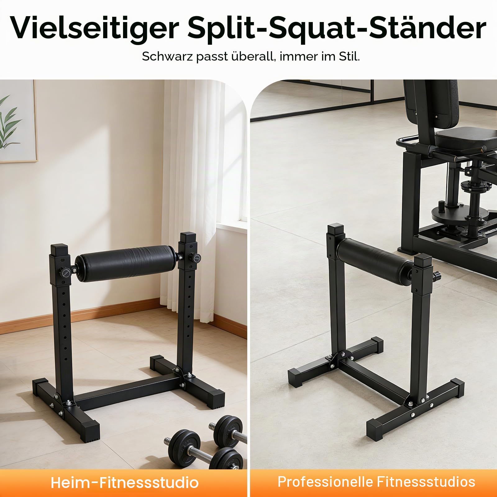 Split Squat Stand Bulgarian Single Leg Squat Roller – Verstellbarer Kniebeugenständer mit 9 Höhen, bis 200kg belastbar, Fitness Trainingsgerät für Beintraining, Ausfallschritte & Home Gym