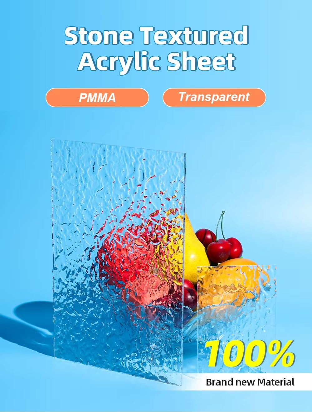 12''x12'' Stone Texture Acrylic Sheets 1/8" Thick,Clear Textured Plexiglass for Cabinet Doors, Light Boxes & Room Dividers – Laser Cuttable DIY Home Decor & Interior Design Sheets