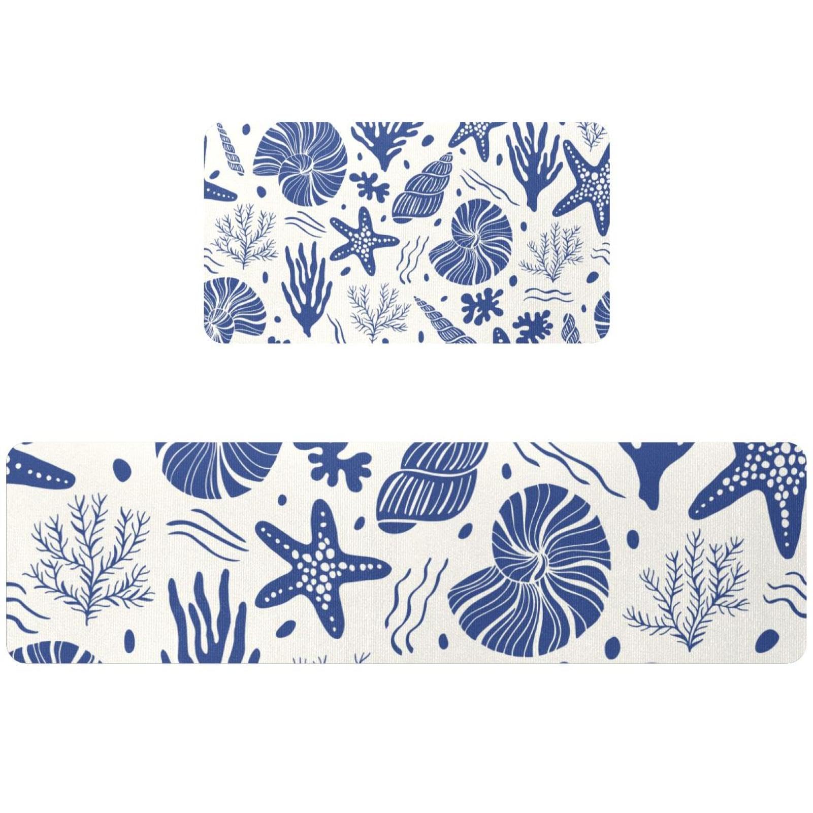 Alfombrillas de cocina absorbentes y lavables juego de dos alfombras de coral azul