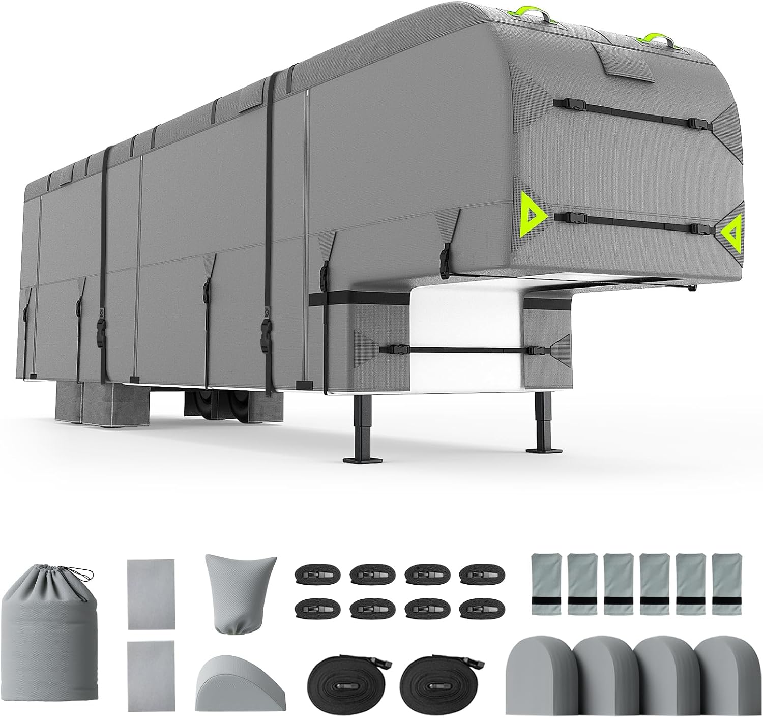 5th Wheel RV Cover 33-37ft, 7 Layers Travel Trailer Cover, Waterproof Camper Cover, Tongue Jack Cover, Tear Resistant Waterproof Motohome Fifth Wheel RV Cover