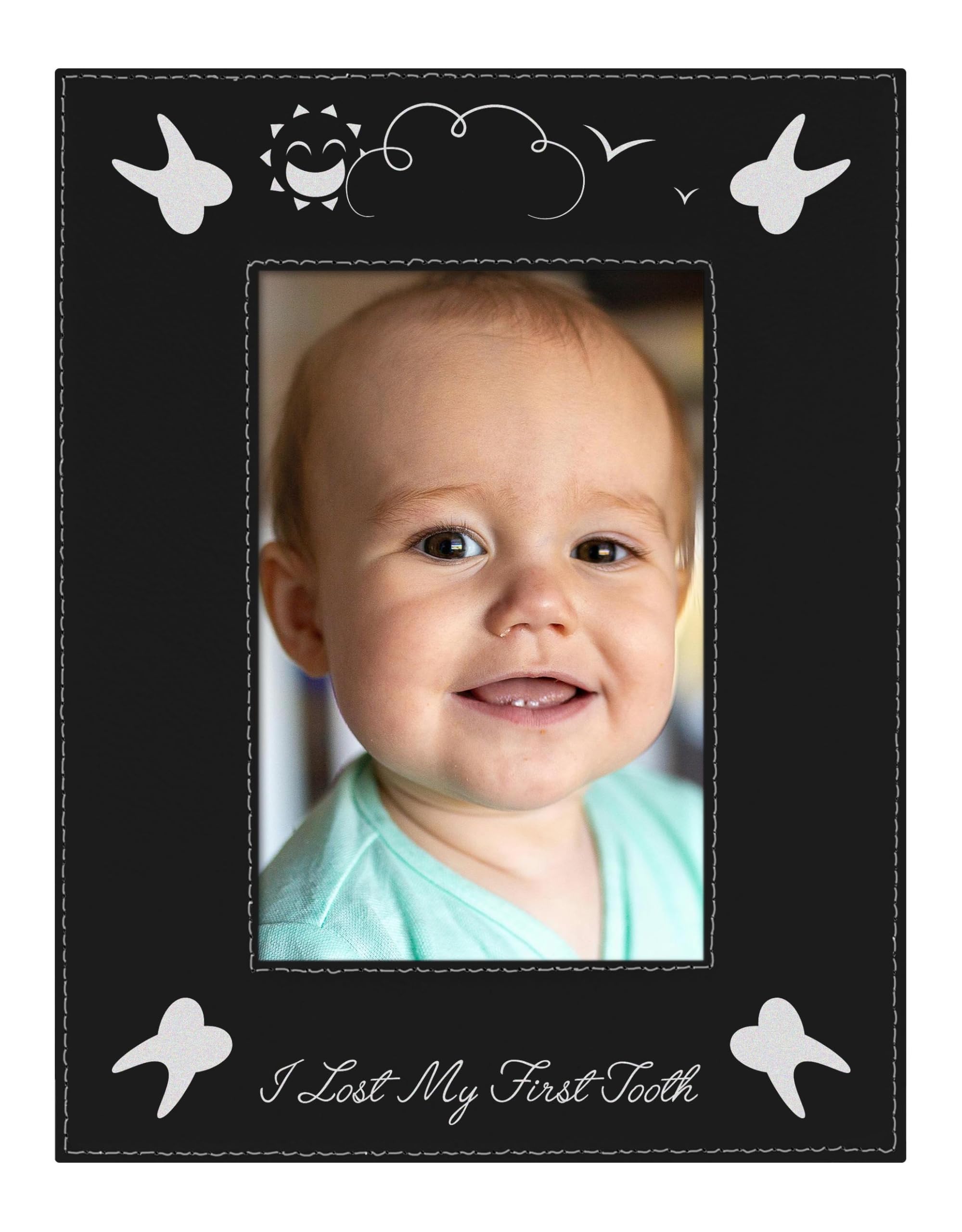 ThisWear Baby's 1st Tooth for Baby I Lost My First Tooth 4x6 Leatherette Photo Frame Black