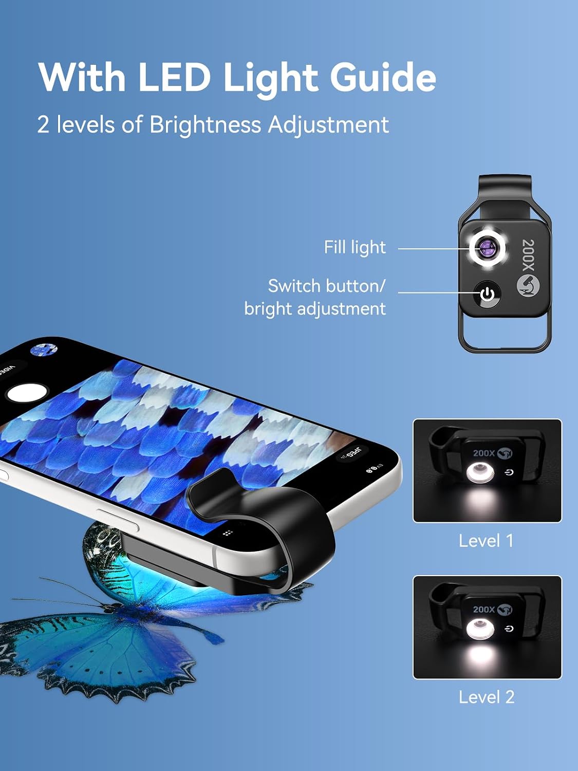 Phone Microscope 200X with LED Light & CPL Filter, Pocket Microscope Camera Attachment for iPhone & Android, No App Needed, STEM Science Gift for Kids, Coin, Jewelry, Plants, Small Objects Inspection