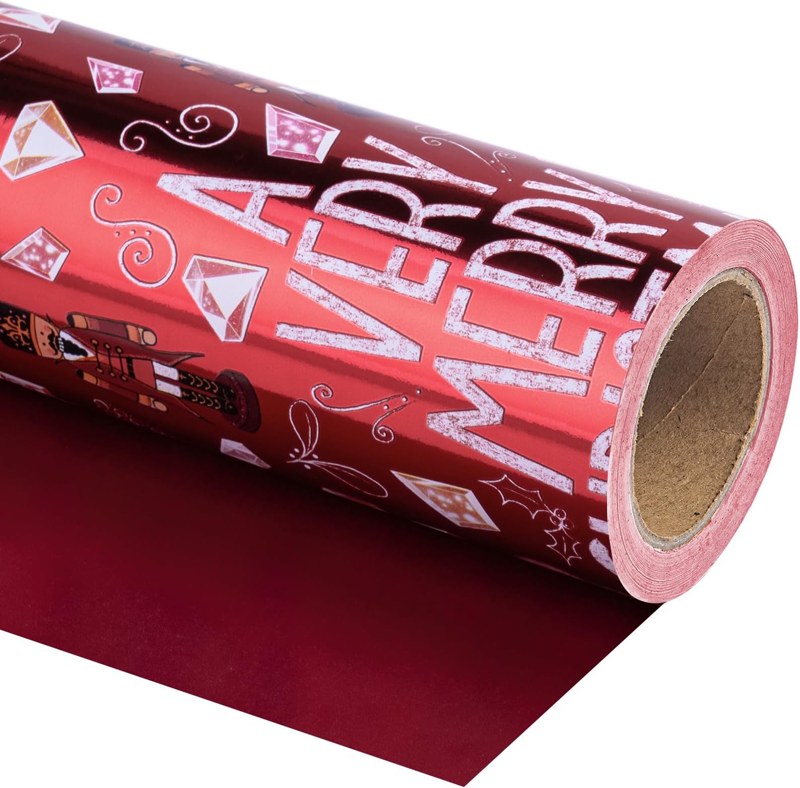 WRAPAHOLIC Reversible Nutcracker Christmas Wrapping Paper - Mini Roll - 17 Inch x 33 Feet - Merry Christmas Nutcracker Wrapping Paper with Metallic Foil Shine for Xmas Holiday, Party Celebration