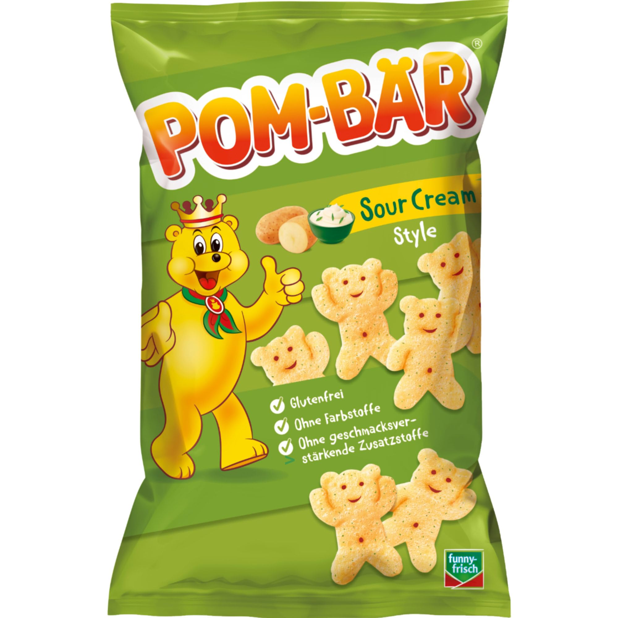 Pom-Bär Sour Cream Kartoffelsnack VPE (12x75g Packung) + usy Block