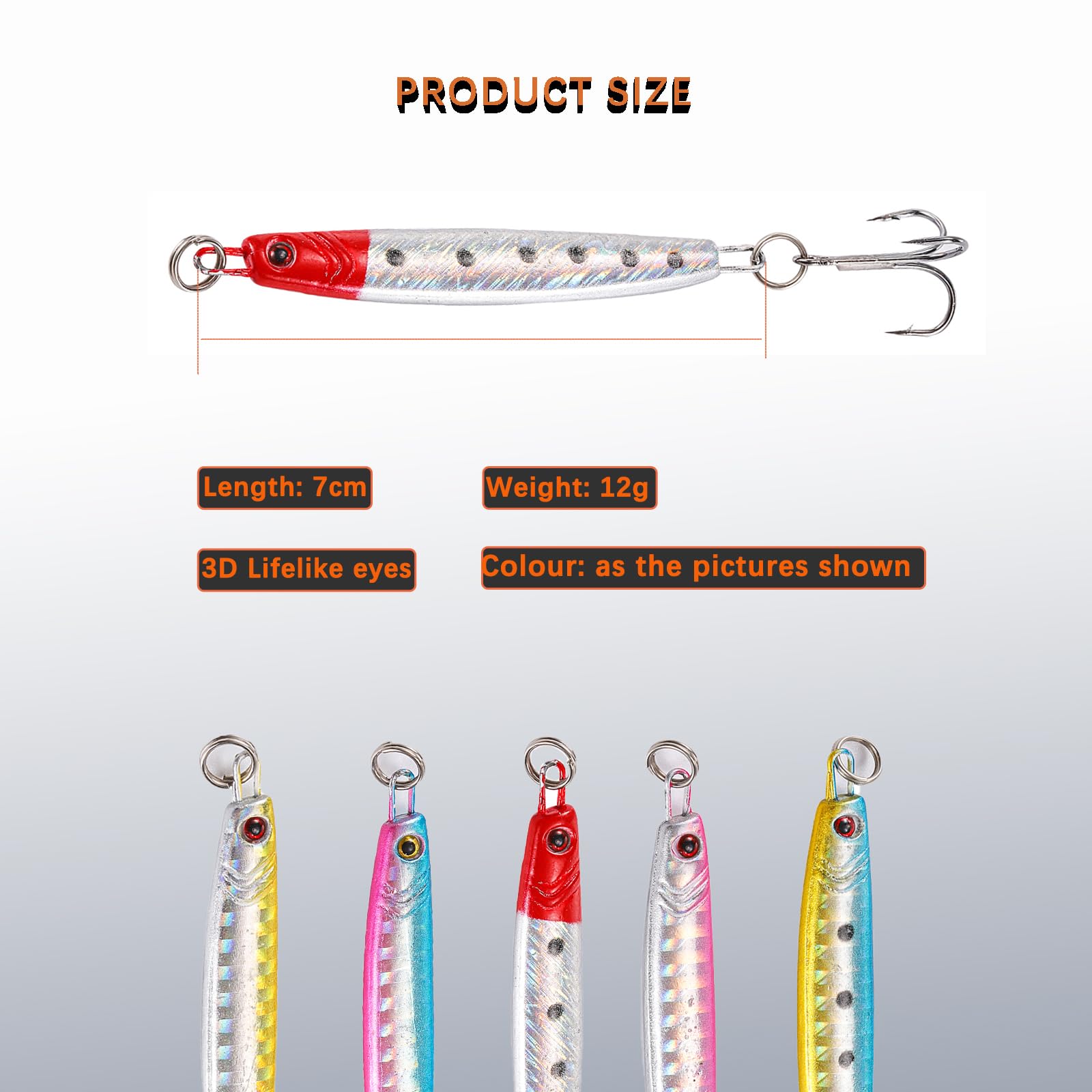 Esche da Pesca in Metallo Duro - Cucchiai Affondanti, Paillettes, Esca Artificiale per Basso - 12g, 5 Pezzi