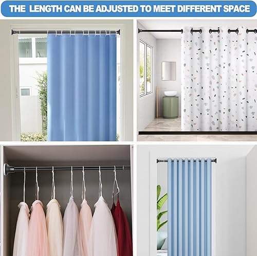 Miniatura 7 de Barra de cortina de ducha negra mate, 28-58 pulgadas, sin perforaciones, barra de cortina de ducha de tensión ajustable para baño, barra de ducha de