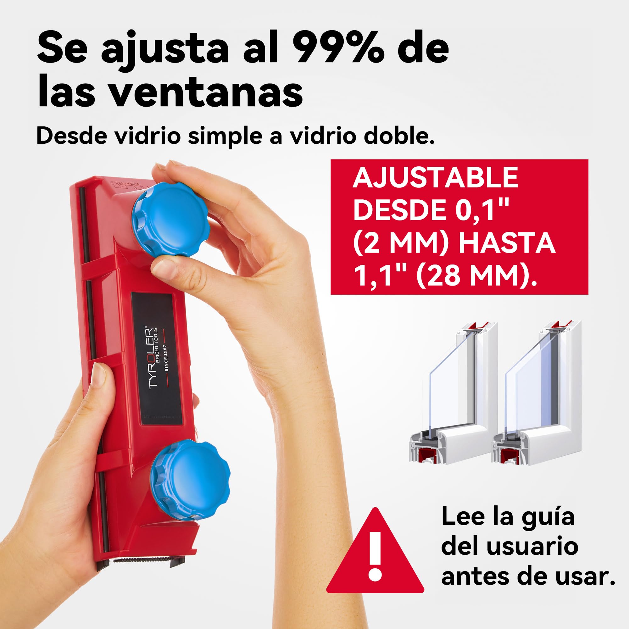 Tyroler Glider D3 AFC Limpiacristales Magnético Doble Cristal 2-28mm | | Se Adapta a Ventanas de Cristal Simple y Doble de 2-28 mm | Limpia Ventanas Magnético | Limpiador de Cristales Magnético