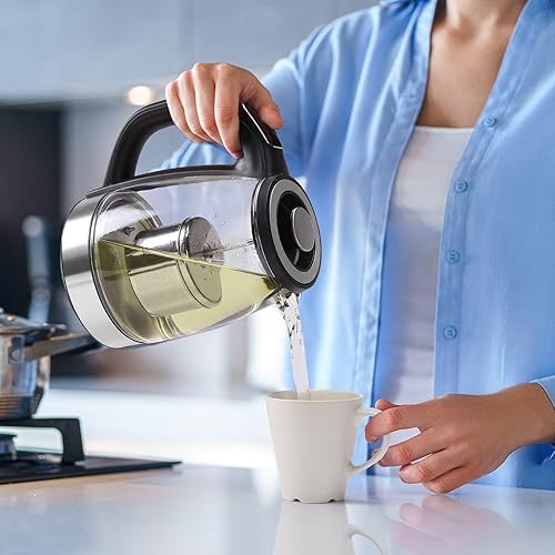 Miniatura 7 de ShanSon Hervidor eléctrico con infusor de té de 1,7 L, control de temperatura, hervidor de té eléctrico de vidrio de 1500 W, caldera de agua de