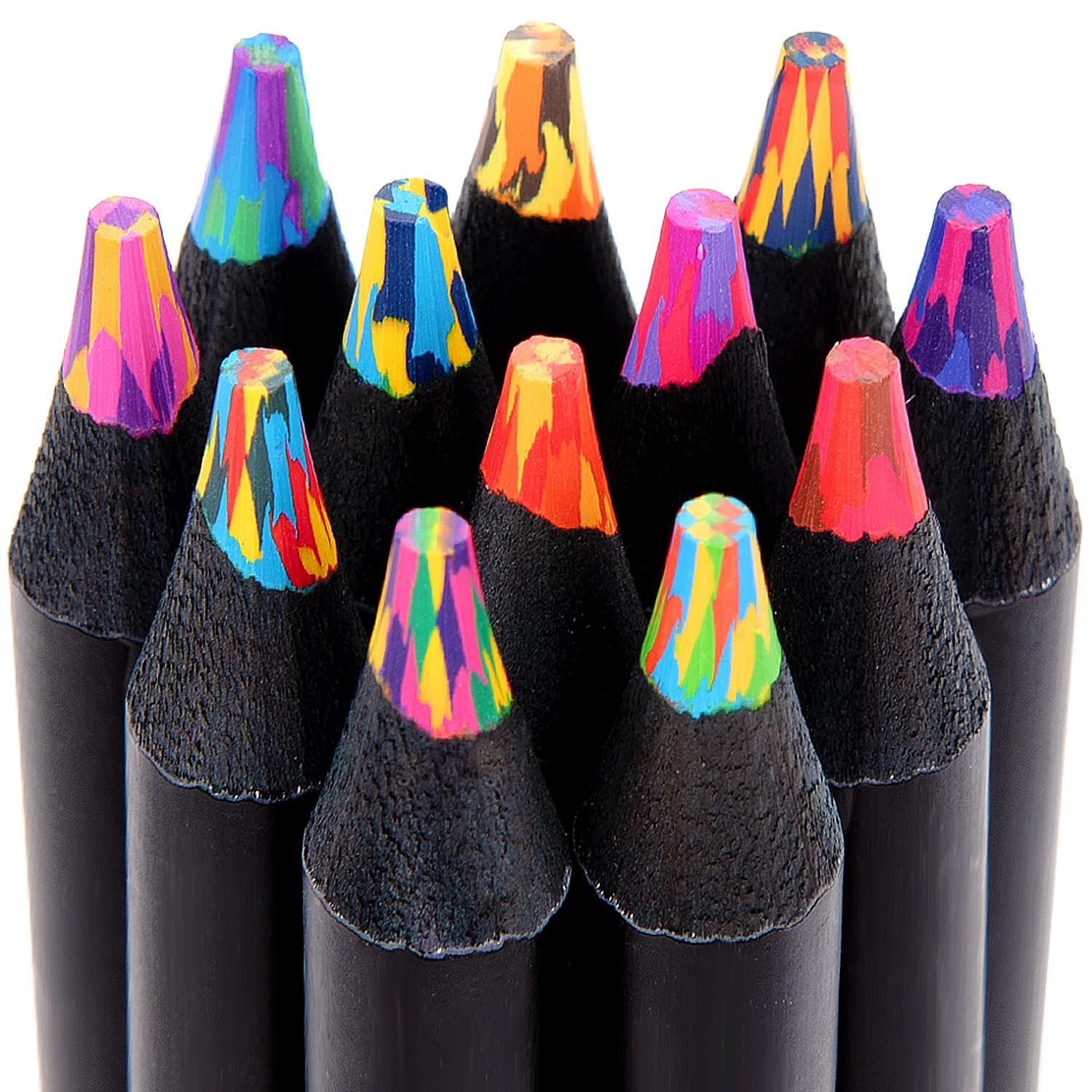 AccuPrints Pack of 6 Rainbow Color Pencils for Kids Adults, Rainbow Colored Pencil Art Supplies for Girls Boys, Black Wooden Multi Colored Pencils Bulk for Coloring Drawing Sketching. (A4P1)-image-1