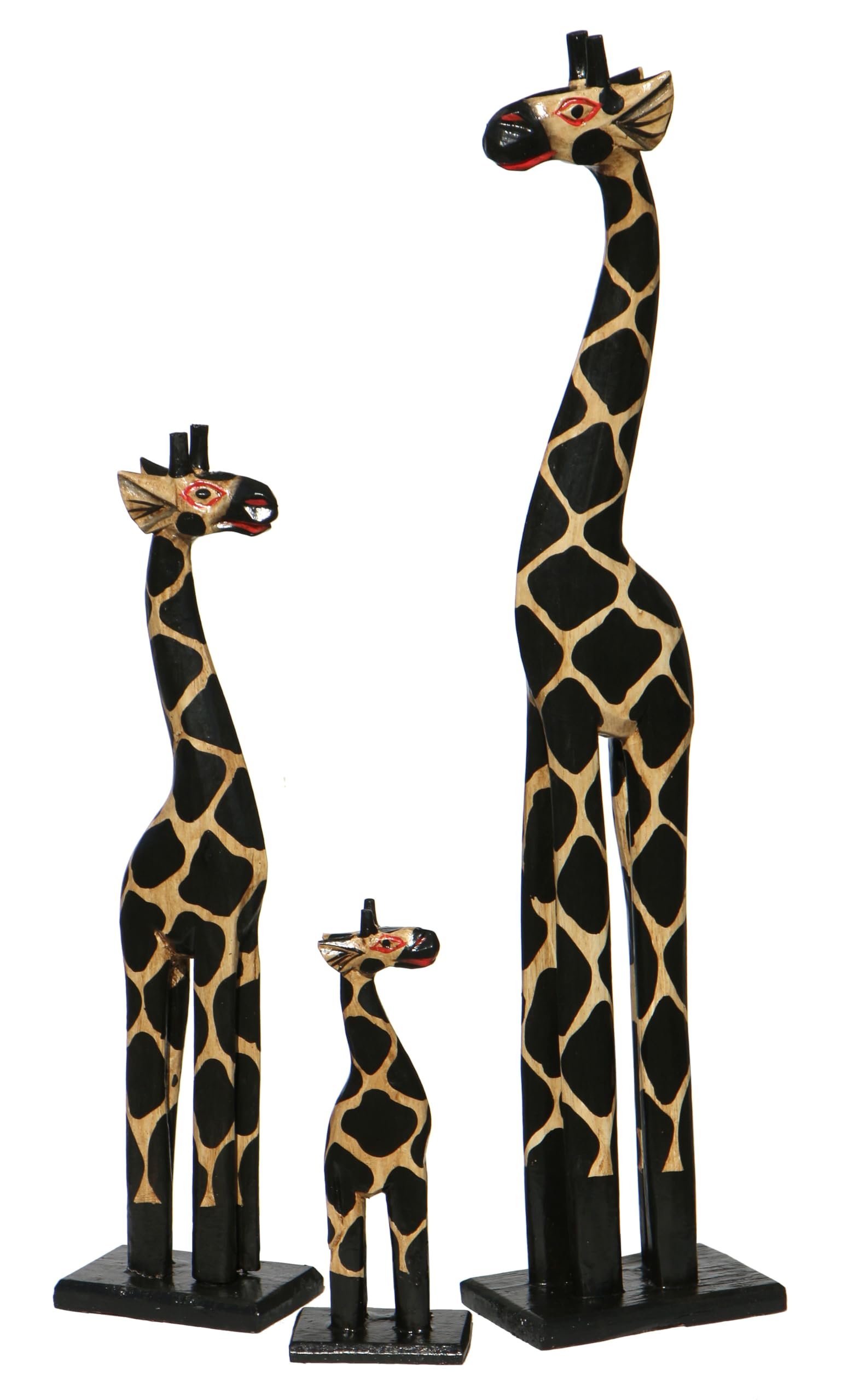 Giraffen Set in 60–40–20 cm – handgeschnitze Holzfigur und Dekofigur – Afrikanische Tier-Deko im 3er-Set – Wohnaccessoire für Afrika-Fans aus Albesia-Holz
