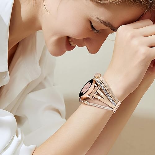 Miniatura 6 de PanPinnacle Pulsera plateada para Samsung Galaxy Watch 456Active 2 bandas de 1.575 in 1.732 in, correa de reloj de cuero brillante de 0.78 pulgadas