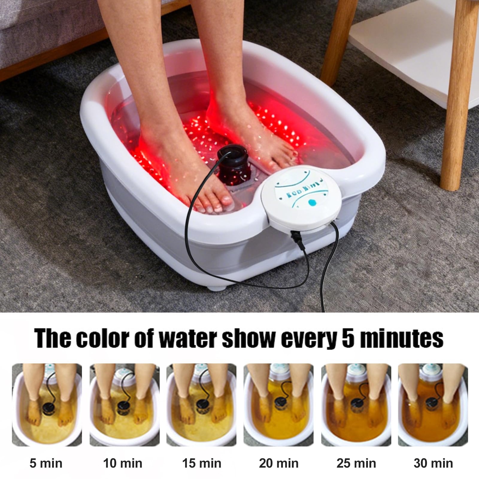 Baño de pies de iones, baño de pies por electrólisis, desintoxicación portátil, sistema de baño de pies desintoxicante, dispositivo compacto de spa iónico (sin cuenca)