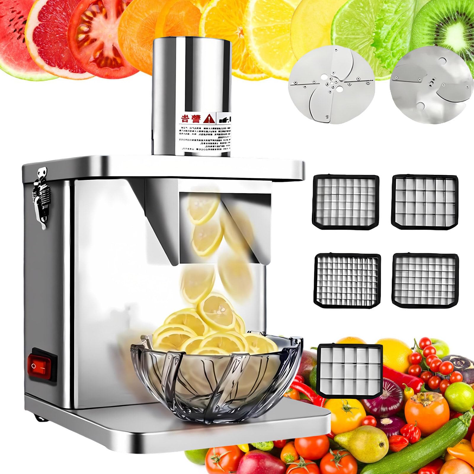 Trancheuse Et Déchiqueteuse Légumes Machine Puissante 250w en INOX 304, Coupe Légumes électrique avec équipement Cuisine Restaurant Cantine Hôtel
