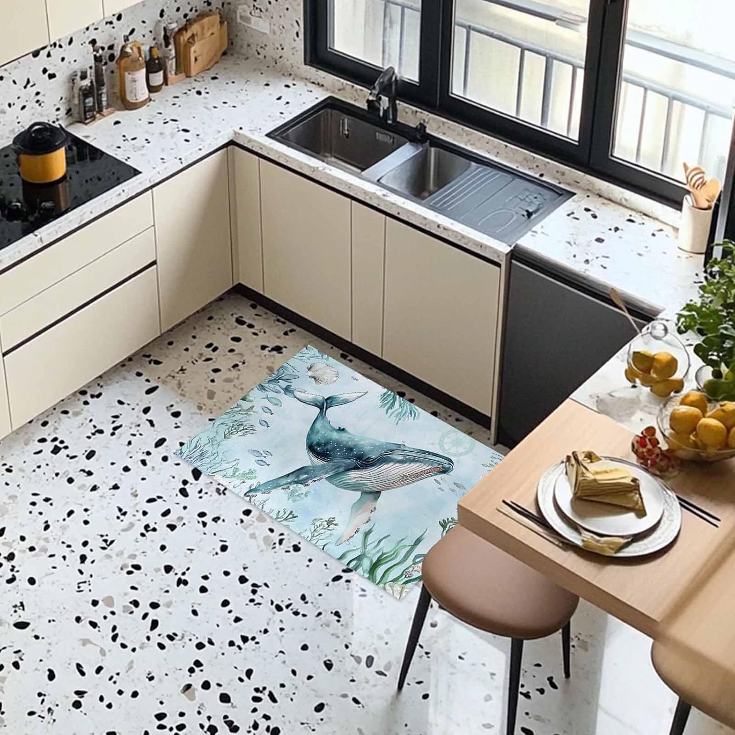 Whale Entrance Floor Mat Personalized Doormat, Ocean Beach Welcome Door Mat, Low Profile Non Slip Entry Rugs for Kitchen Bathroom Home Front Decor, 16x24in