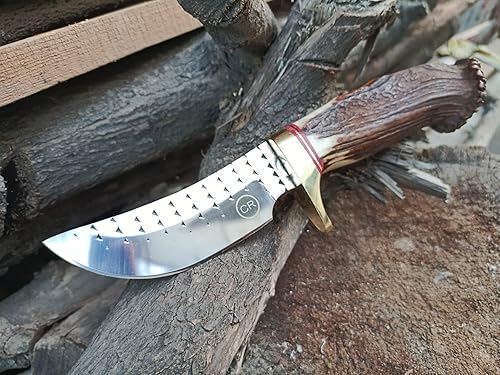 Miniatura 2 de Cuchillo de vaquero puntiagudo hecho a mano de 9 pulgadas con funda de cuero, raspa de acero pulido de alta calidad y mango de ciervo para caza,