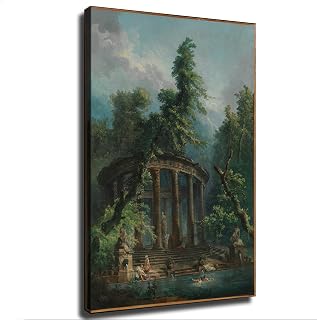 Bathing Pool - Hubert Robert Poster of Fashionable Man Haircut Poster Room Aesthetic Decoration Painting Canvas Wall and Art Painting Print Modern Home Office Decoration Artwork (12×18inch-Unframed)