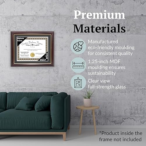 Miniatura 5 de Creative Picture Frames Marco de diploma de borde dorado caoba de 14 x 17 pulgadas con vidrio negro y colgadores de pared instalados, marco con