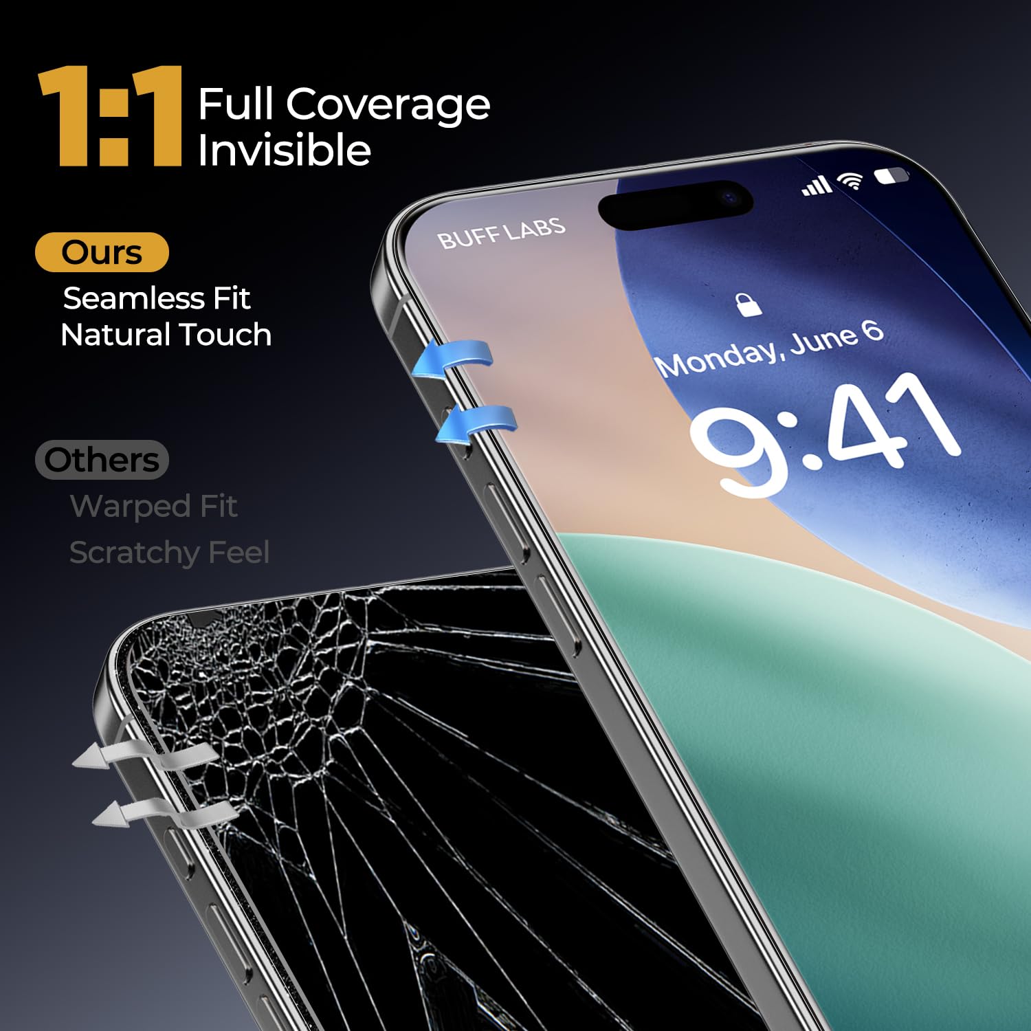 BUFF LABS 2 Stück Displayschutzfolie für iPhone 17 Pro | iPhone 17 | iPhone 16 Pro [6,3 Zoll] Panzerglas mit Auto-Alignment Kit - Blasenfrei, Fallschutz, einfache Installation, hüllenfreundlich