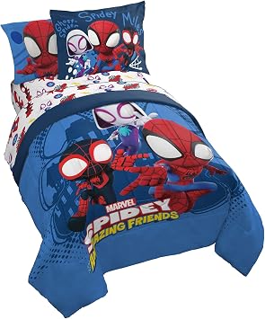 Jay Franco Marvel Spidey and His Amazing Friends Team Spidey 7 Piece Full Size Bed Set - Includes Comforter & Sheet Set Bedding - Super Soft Fade Resistant Microfiber Official Marvel Product